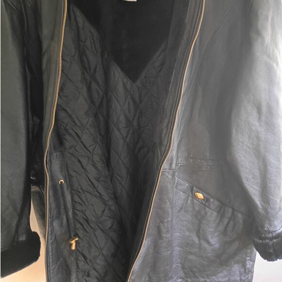 Vntg 80s RZR Leather Collection Black Shearling Lined Jacket 26/28 Heavy Quilted - Picture 7 of 9